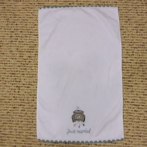 Just Married dish towel with car & can logo